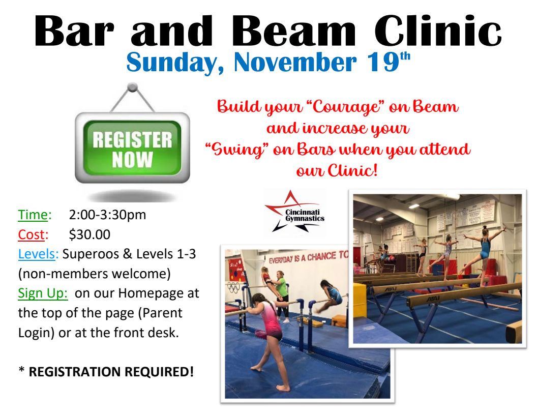Bar and Beam Clinic Cincinnati Gymnastics Home of Olympic Champions